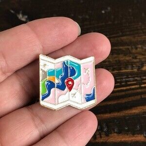 WANDERLUST Road Map Collectible Enamel Pin YOU ARE HERE Golden NEW! 645